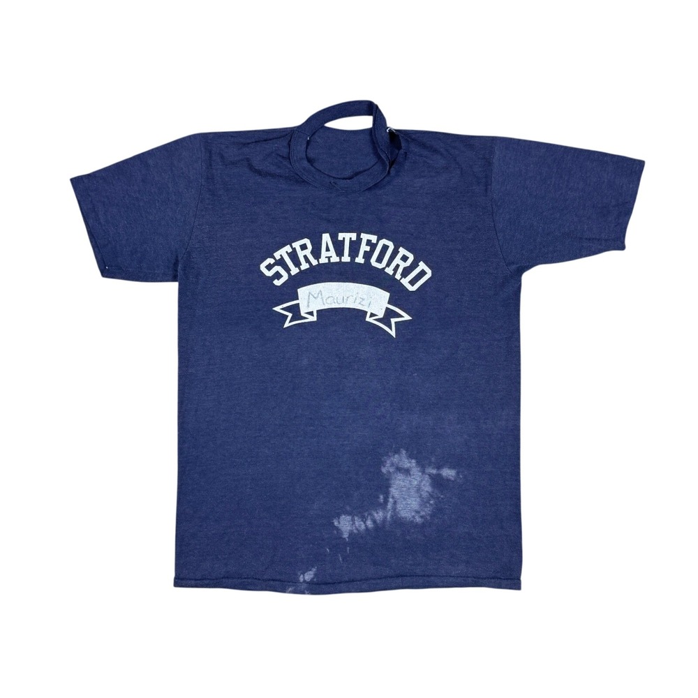 Vtg 80s Stratford School Thrashed T-Shirt Men's S Blue Single Stitch USA